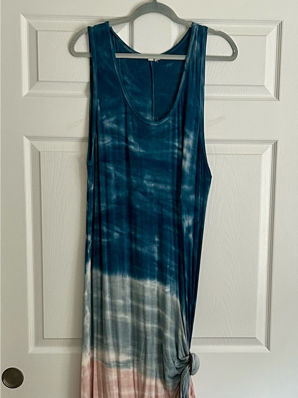 Sleeveless Blue Tie-Dye Maxi Dress - Women Dresses Maxi